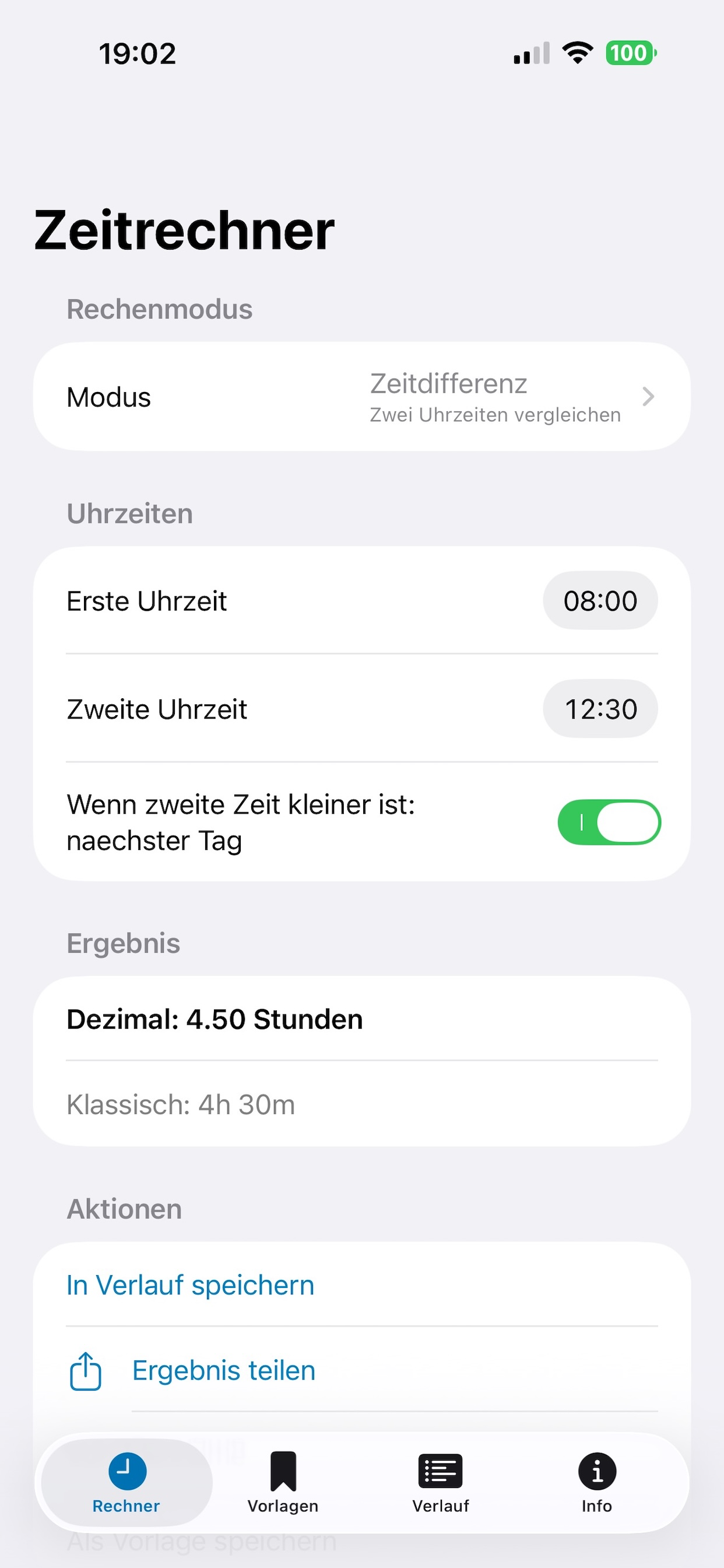 ZeitDiff Arbeitszeitrechner