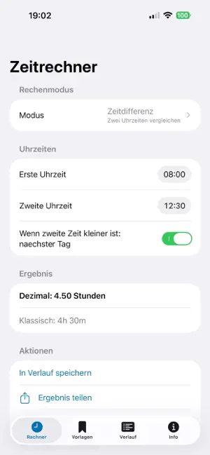 ZeitDiff Arbeitszeitrechner screenshot 4