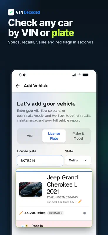 VIN Check Report, Plate Lookup screenshot 1 of 10