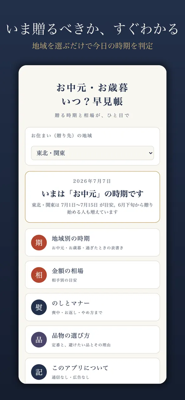 Screenshot #1 pour お中元・お歳暮 いつ？早見帳