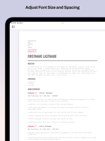 Professional Resume Builder iPad screenshot