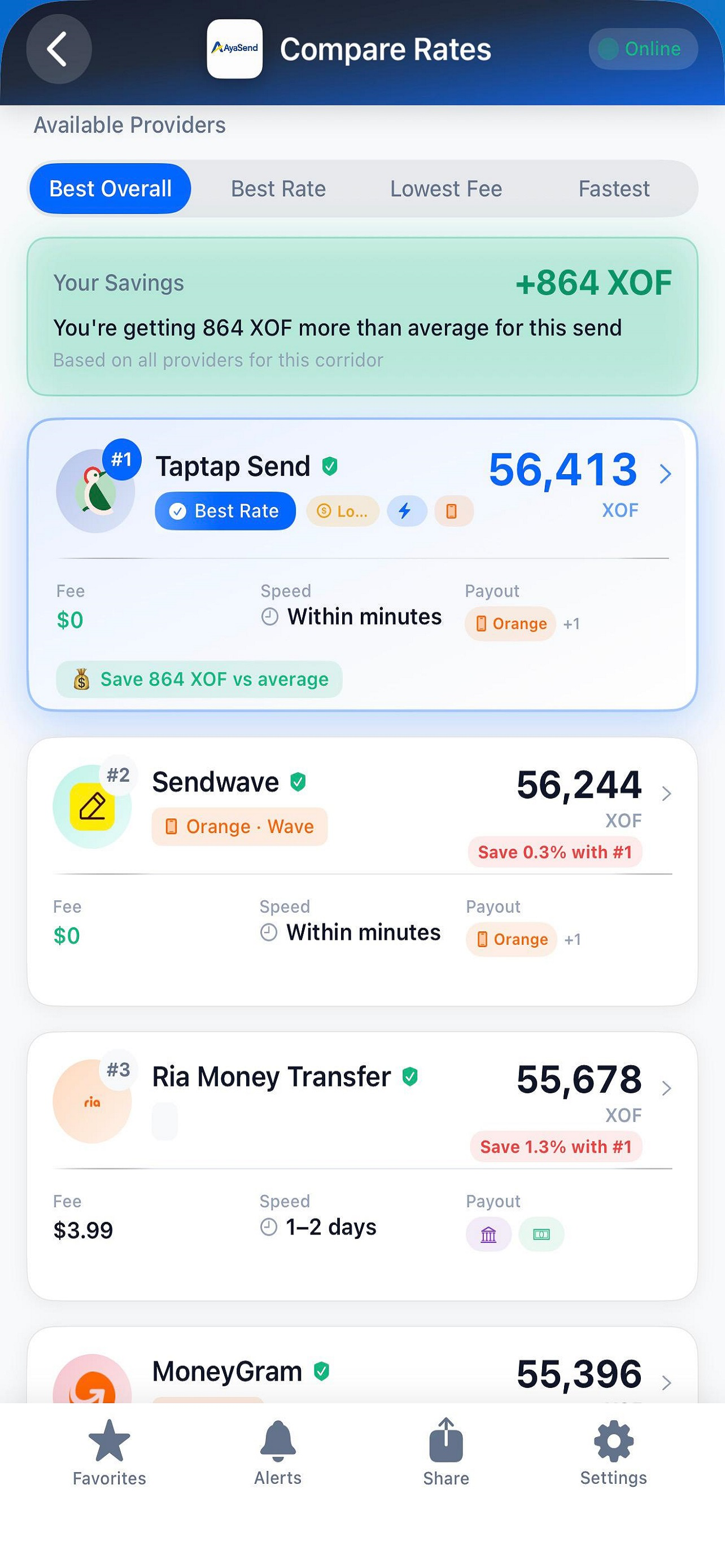 AyaSend - Money Transfer Rates screenshot 5