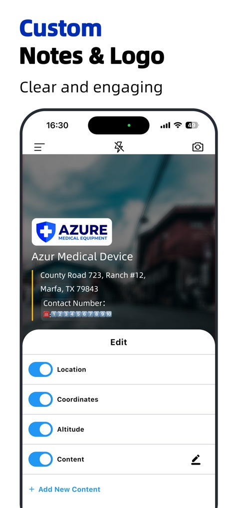 Timestamp Camera - Time & GPS - Users can personalize images with custom logos and precisely control the display of metadata fields like location and altitude.