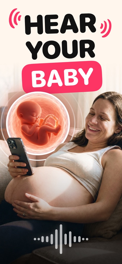 Baby Heartbeat Monitor - Molio - Witness the immediate joy of connection, highlighted by the prominent fetal illustration and the active sound wave graphic.