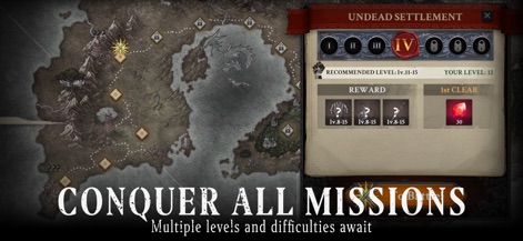 Soul Huntress: Offline Games - Esta herramienta permite a los jugadores explorar un vasto mapa de campaña y seleccionar desafíos de misión en el "Asentamiento No Muerto" con recompensas únicas.