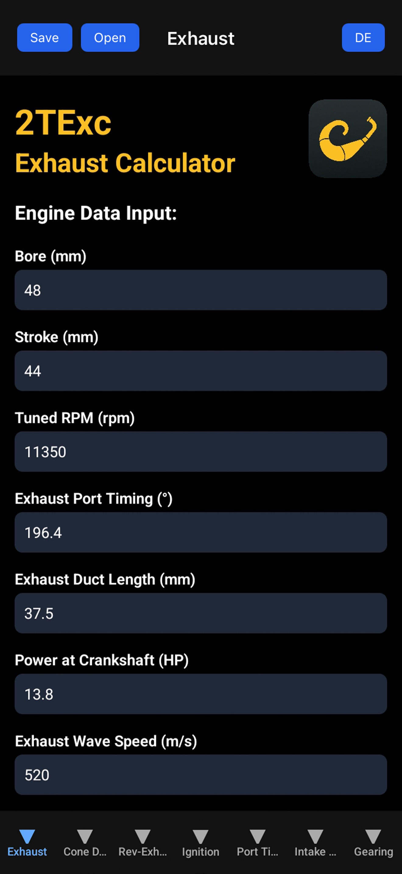 2TExc - 2T Exhaust Calculator screenshot 4
