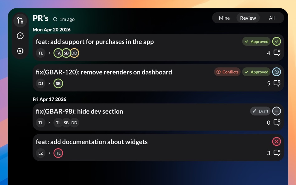 #1. GitBar (macOS) De: Thomas Lamars