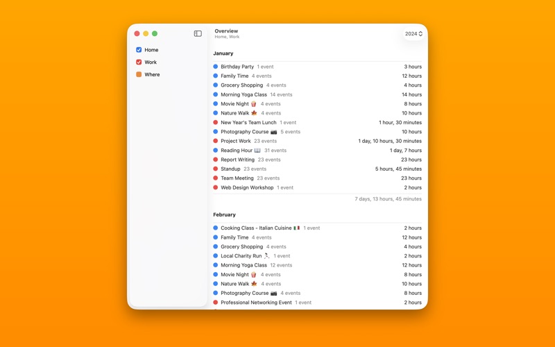 Overview Calendar Summaries app screenshot