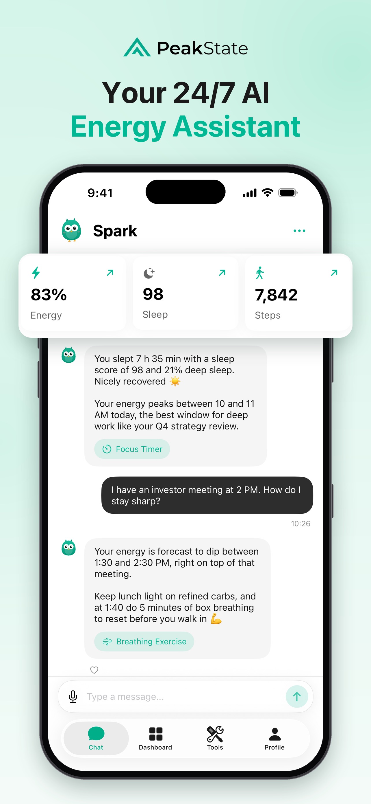 Screenshot 1 of PeakState: AI Energy Assistant