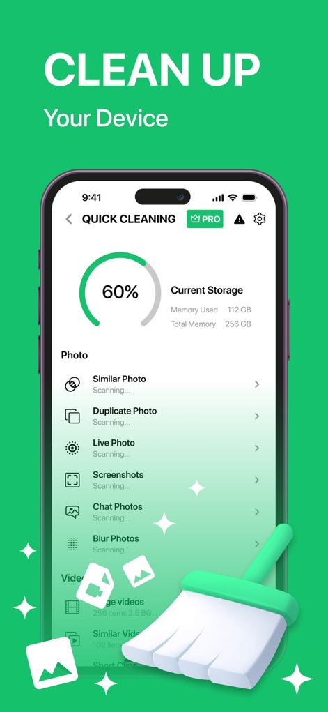 LIME Cleaner - Storage Cleanup - The app offers a comprehensive 'Quick Cleaning' overview, clearly displaying 'Current Storage' usage and various content categories for targeted optimization.