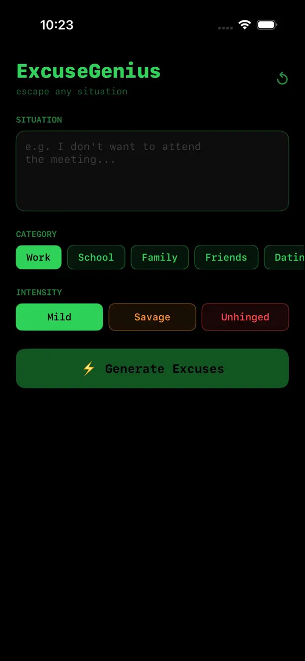 Screenshot #1 pour ExcuseGenius