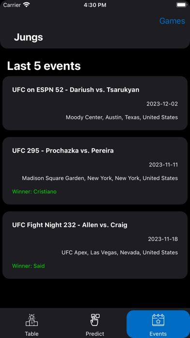 MMA Prediction Game Screenshot