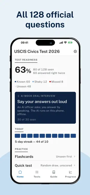USCIS Civics Test Prep 2026 screenshot 1