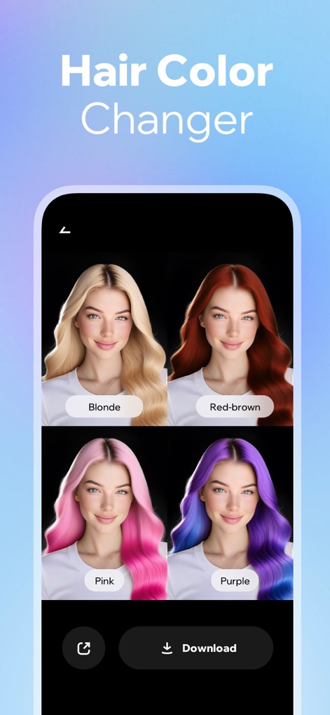 Prookie: Hair AI Hairstyle app - Los usuarios pueden experimentar con un cambiador de color de cabello de IA, probando tonos vibrantes como el 'Rosa' o el 'Morado' y colores clásicos como el 'Rubio', viendo el efecto de manera inmediata y sin compromiso.