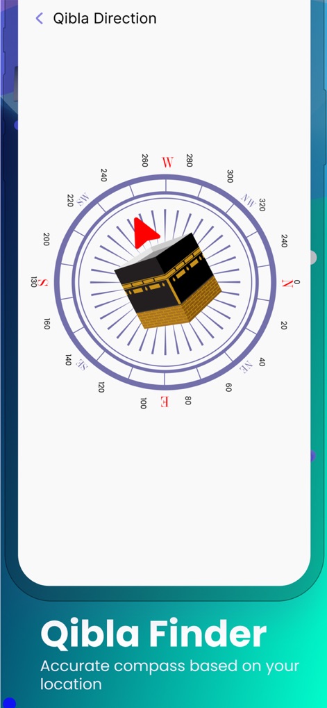 AL Quran MP3 Audio Offline - La herramienta incluye una 'brújula de dirección' precisa que indica la Qibla, con una 'representación visual de la Kaaba' para facilitar a los usuarios encontrar la dirección de oración.