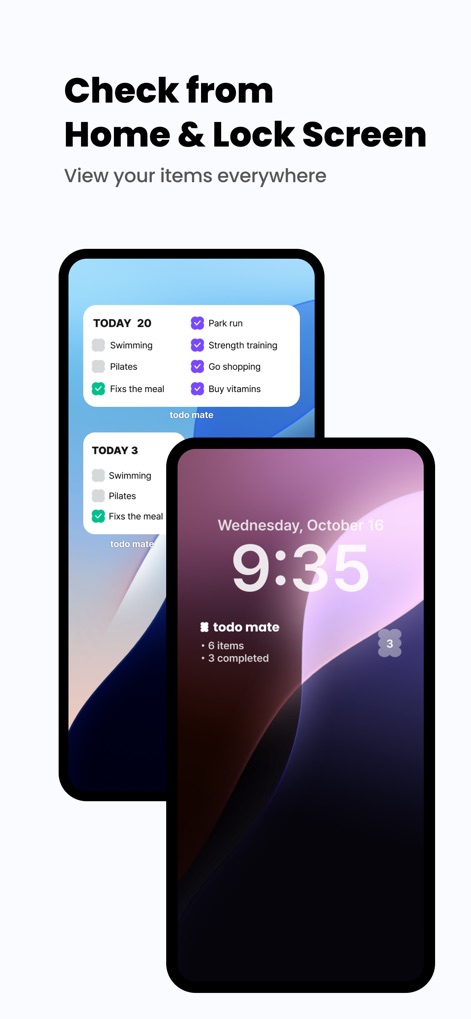 todo mate: tasks & routines - Restez informé de vos tâches à tout moment grâce au widget d'écran d'accueil et à l'affichage pratique sur l'écran de verrouillage.