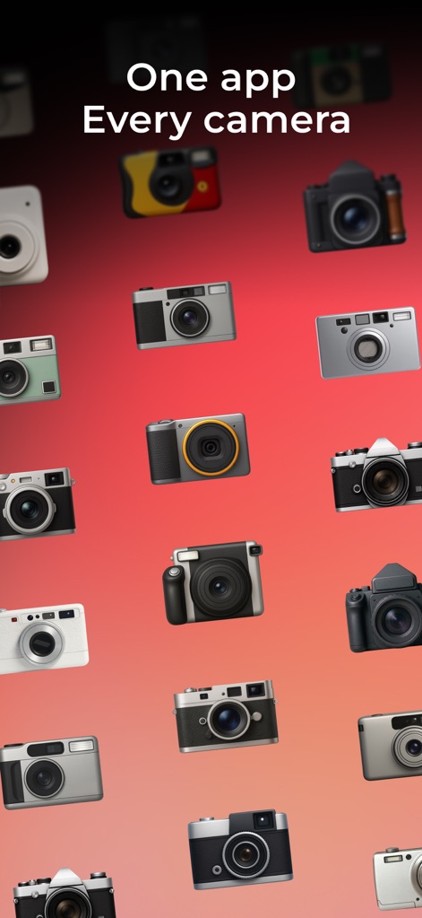 WayShot: AI Cam & Photo Editor - Explore a comprehensive array of digital camera icons, symbolizing the app's extensive collection of unique vintage and contemporary photo styles available at the user's fingertips.