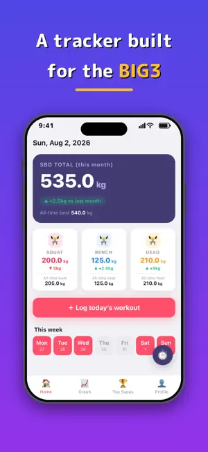 BIG3 Tracker: Lifts & Supps screenshot 1