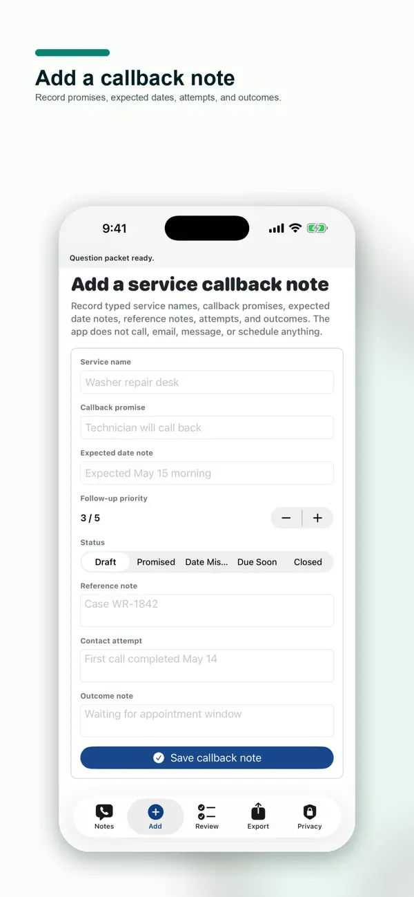Screenshot #2 pour Service Callback Notes