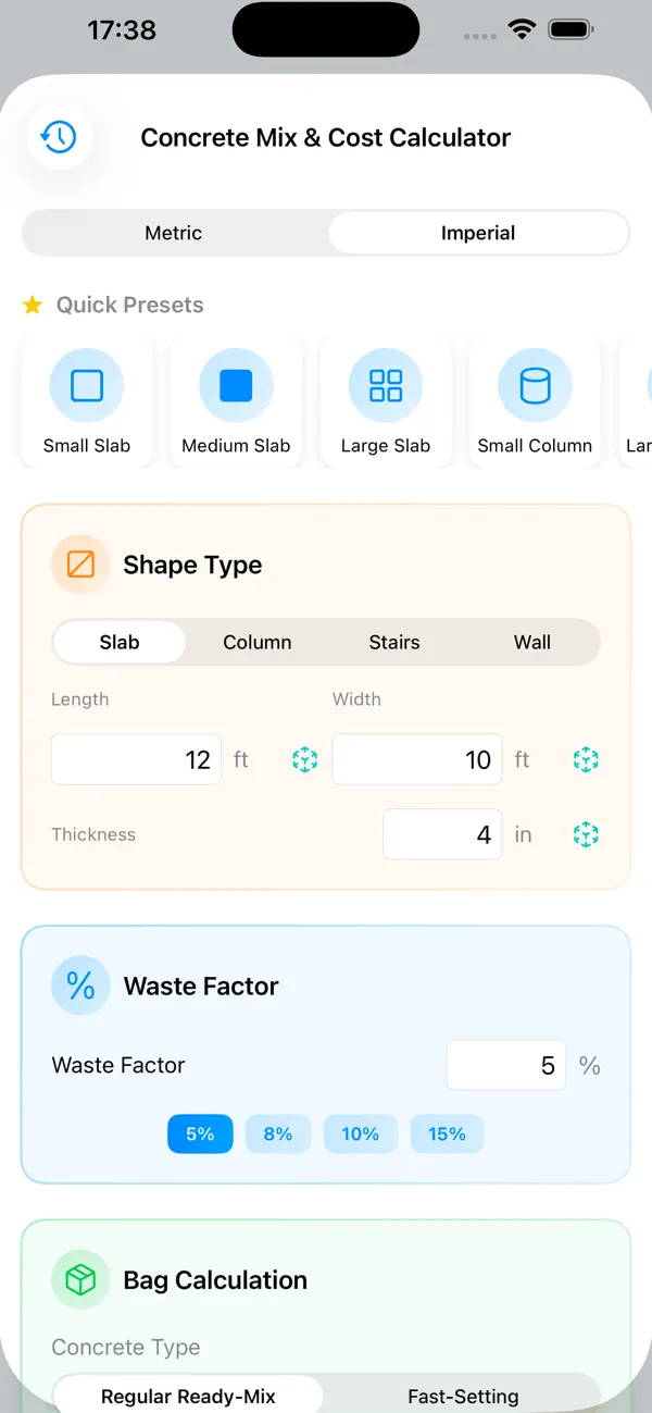 Screenshot #2 pour Concrete Mix & Cost Calculator