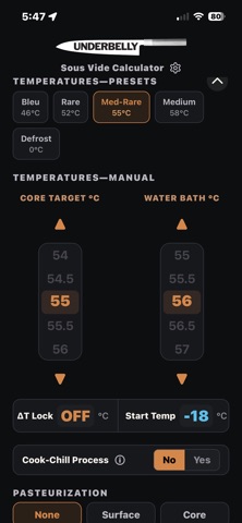 Underbelly Sous Vide Calc screenshot
