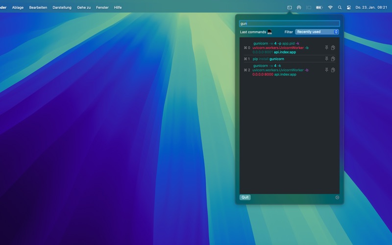 Zshistory screenshot