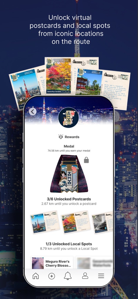 The Conqueror Challenges - The platform offers engaging "Virtual Postcards" unlocked at milestones and previews of the coveted "Real Finisher Medal" awaiting completion.