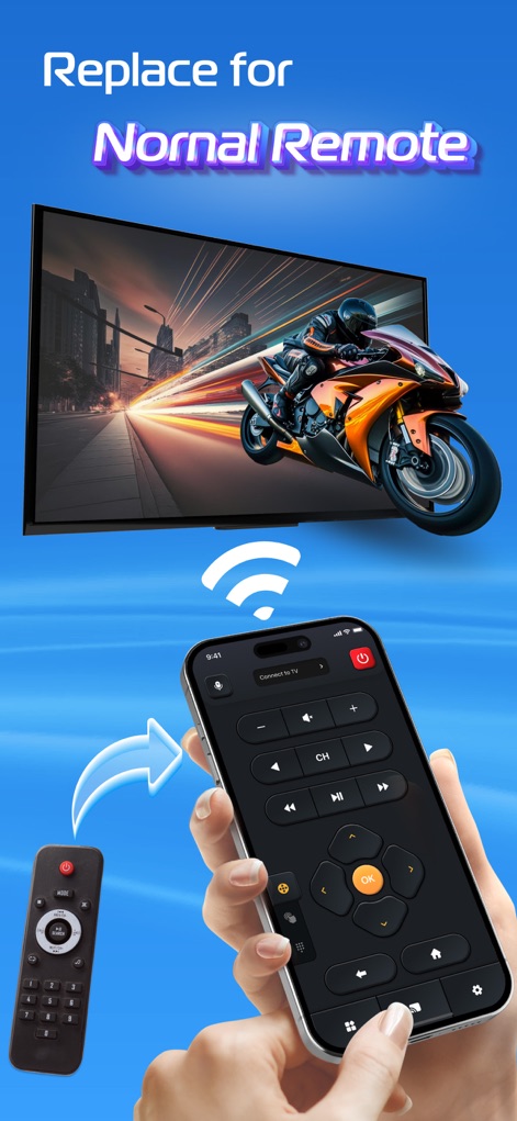 Universal Remote for TV Smart - Dieses Tool ersetzt die herkömmliche physische Fernbedienung (X) durch eine digitale Version auf dem Smartphone (Y), wodurch Nutzer ihre Geräte komfortabler steuern können.