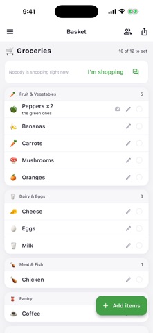 Basket: Shared Grocery List iPhone screenshot