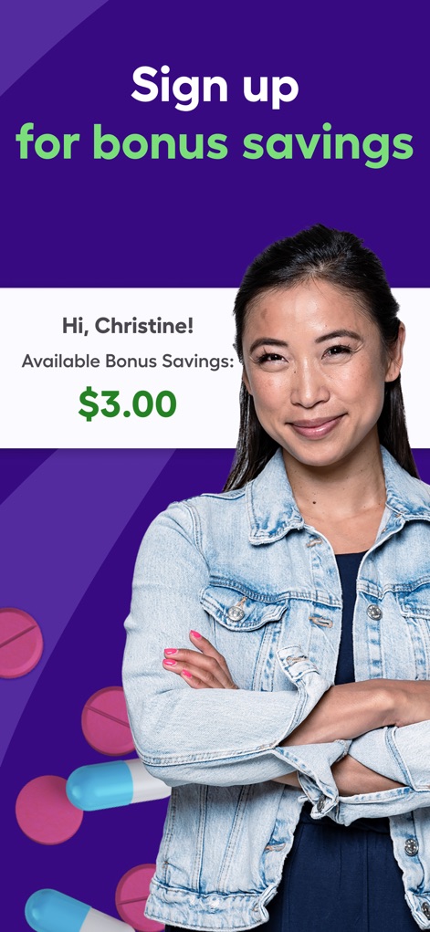 SingleCare Rx Pharmacy Coupons - Users are greeted with a personalized message and can view their available bonus savings, encouraging continued engagement with the app's loyalty program.