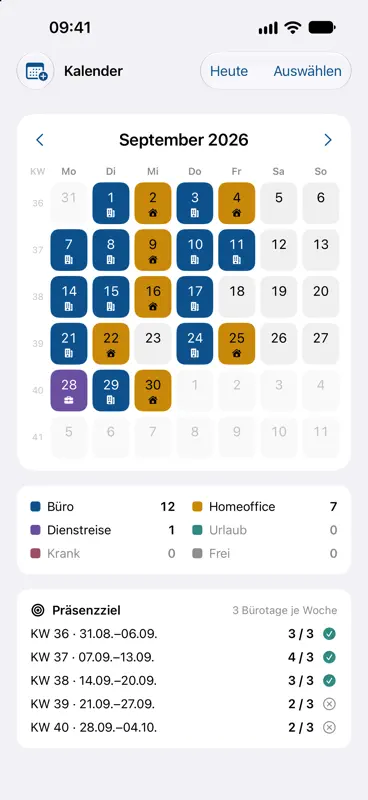 Pendeltage: Homeoffice-Tracker screenshot 2 of 5