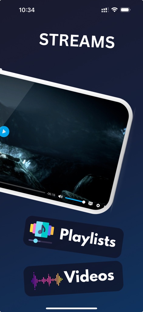 Smarters IPTV Pro: Player - L'app garantisce una visione ottimale con la riproduzione video fluida in tempo reale, consentendo agli utenti di organizzare e accedere rapidamente ai propri contenuti attraverso le sezioni ben definite per "Playlists" e "Videos".