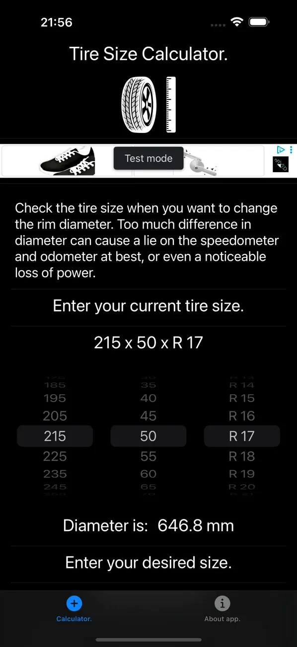 Screenshot #1 pour Tire Size Calculator