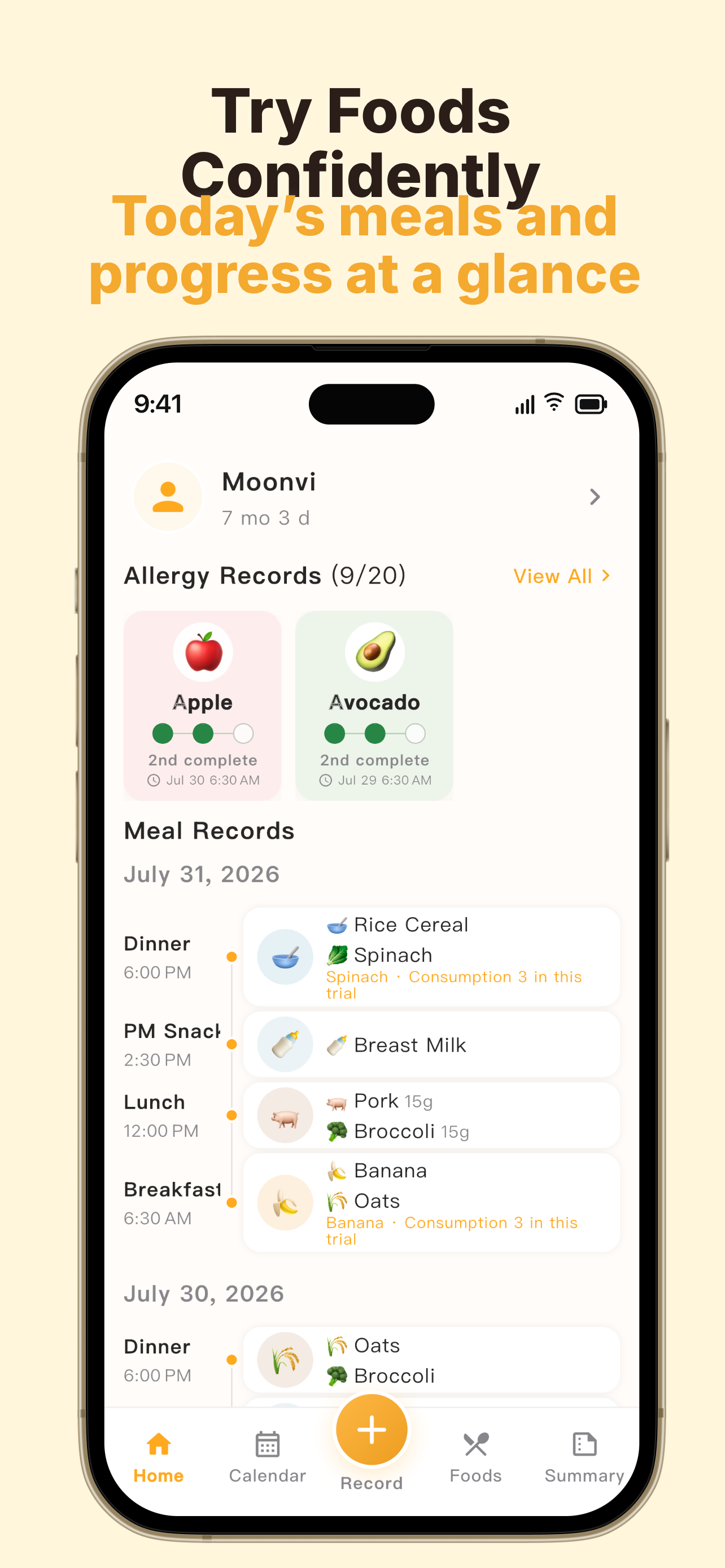 Moonvi Foods-Baby Food Tracker