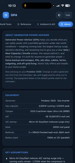 Generator Power Advisor screenshot 2