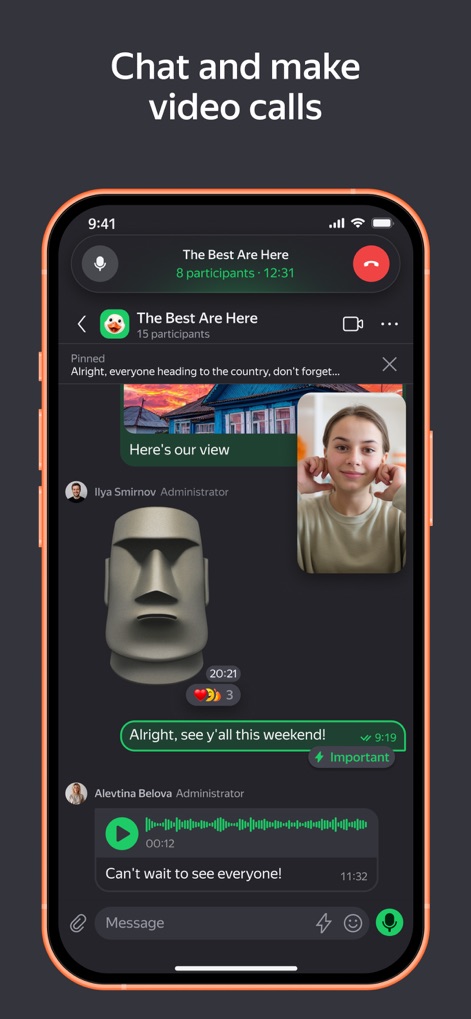 Yandex Telemost - Nutzer können nahtlos chatten und telefonieren, wobei der integrierte Videoanruf direkt im Gruppenchat und die vielfältige Anzeige von Text-, Bild- und Audio-Nachrichtenverläufen eine umfassende Kommunikation ermöglichen.