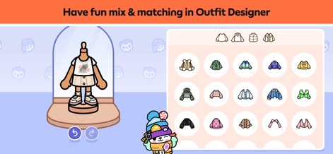 Toca Boca World - The Outfit Designer provides extensive mix-and-match clothing options, allowing users to express creativity and style their characters with unique apparel.