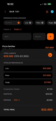Dividir la cuenta iPhone screenshot