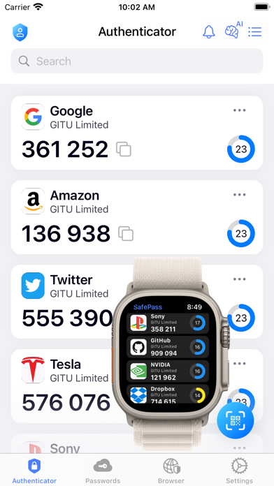Authenticator App ¹ Screenshot