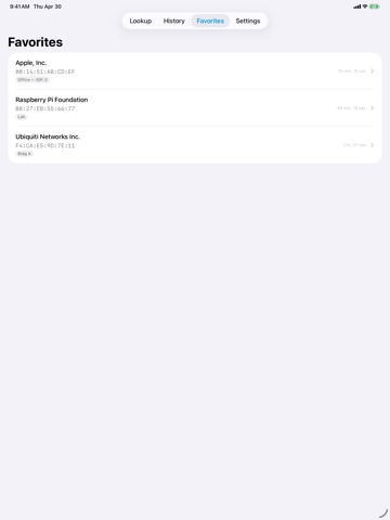 MAC Vendor Lookup iPad screenshot