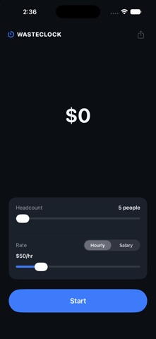 Wasteclock: Meeting Costs app screenshot
