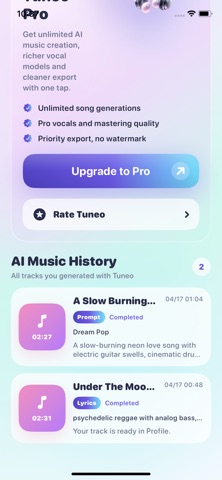 Tuneo: AI Music Generator iPhone screenshot