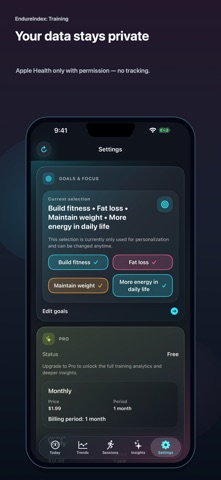 EndureIndex: Training screenshot