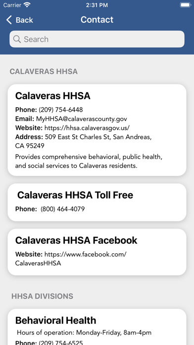 Calaveras County HHSA Screenshot