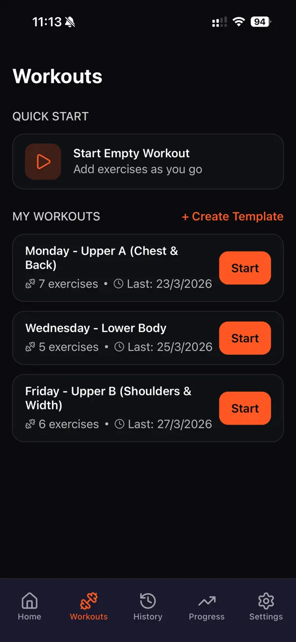 Screenshot #2 pour FinalRep: Workout Tracker