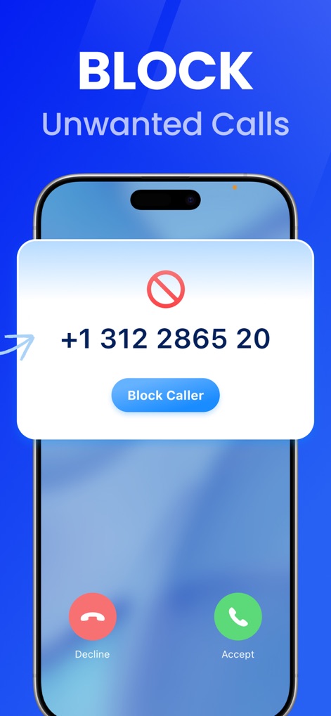 CleanCraft: Clean Up Storage - This screenshot illustrates the effective "Call Blocker" feature, allowing users to easily "Block Caller" directly from the incoming call interface, enhancing personal security.