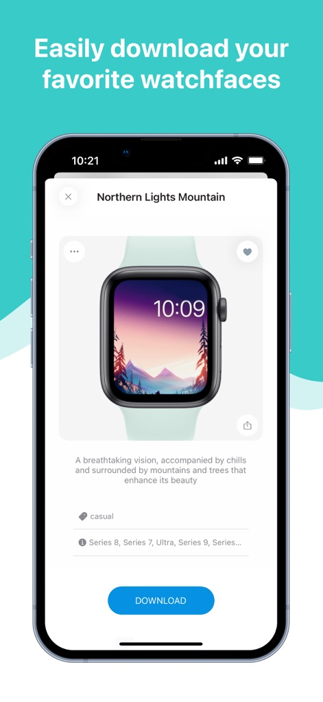 Buddywatch - Watch Faces - The app provides a streamlined process for downloading watch faces, complete with descriptive details and compatibility information for each design.