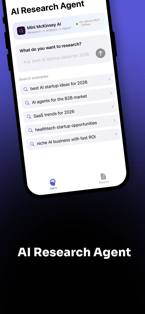 Screenshot #1 pour AI Research Agent – Startup AI