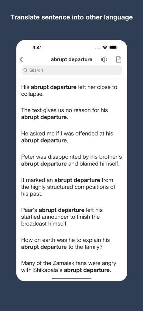 English Collocation Sentence - Les utilisateurs peuvent traduire chaque phrase d'exemple dans une autre langue, offrant un support multilingue et une clarté accrue pour l'assimilation des nuances de chaque collocation.