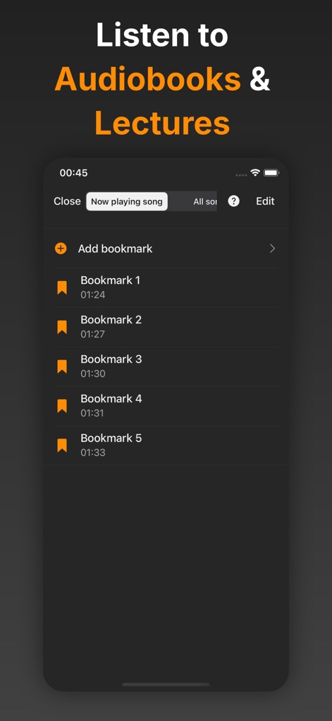 Flacbox: Hi-Res Music Player - L'application permet aux utilisateurs de naviguer facilement dans les longs fichiers audio grâce à des signets personnalisables et une gestion claire des points d'écoute enregistrés.